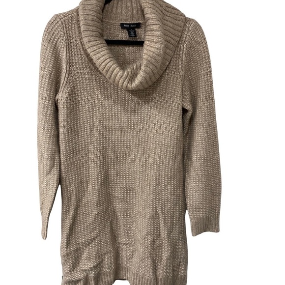 White House Black Market Sweaters - White House Black Market Wool Crochet Sweater Dress Cowl Neck Nude Medium